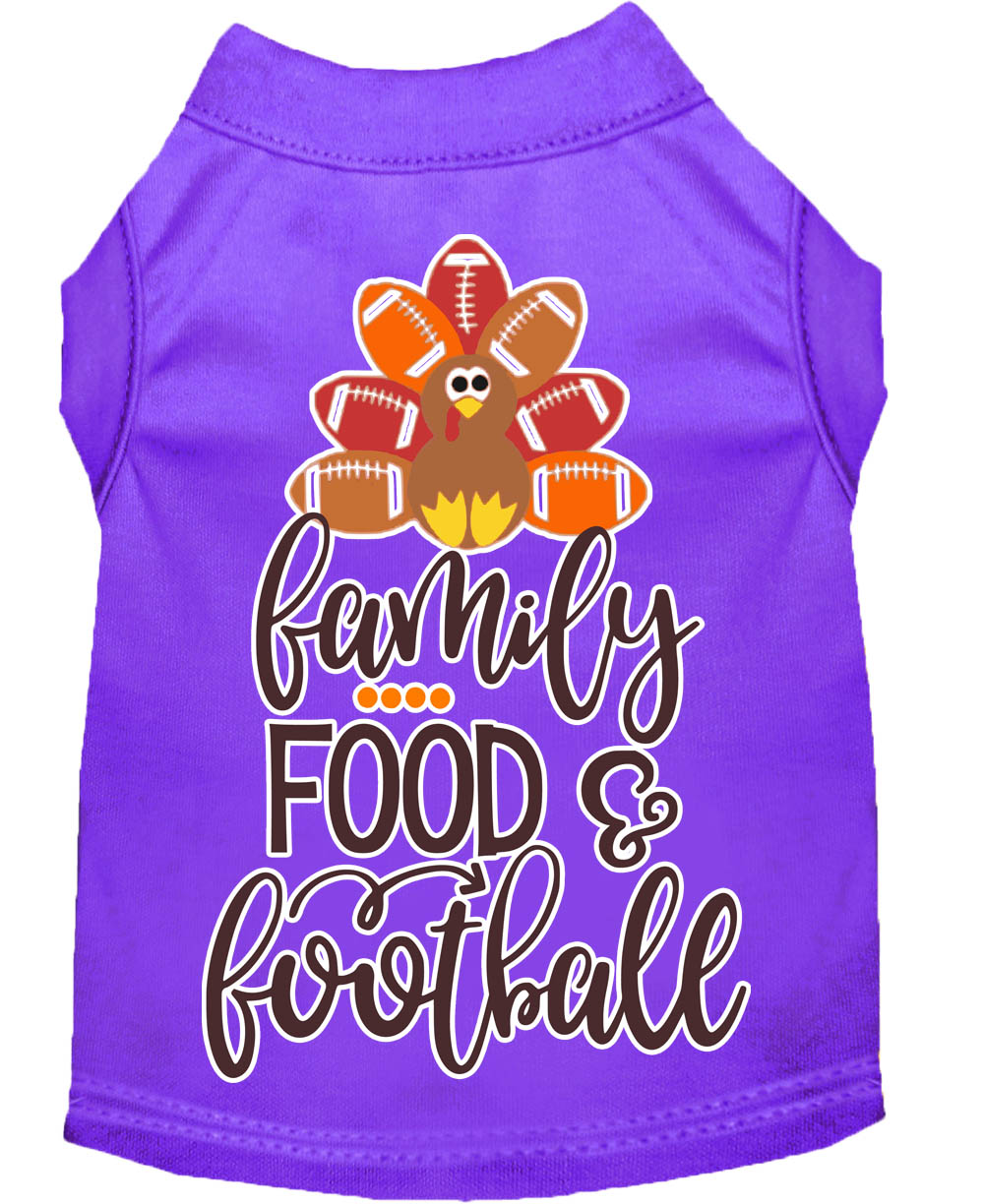 Family, Food, and Football Screen Print Dog Shirt Purple XL